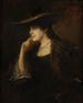 portret van een jonge vrouw met een bontkraag en een brede hoed - Franz von Lenbach — weergave van het kunstwerk