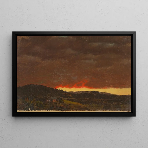 Landschap bij zonsondergang - Frederic Edwin Church — ingelijst kunstwerk aan de muur