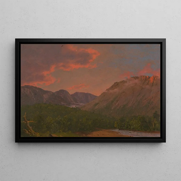Berglandschap bij zonsondergang - Frederic Edwin Church — ingelijst kunstwerk aan de muur