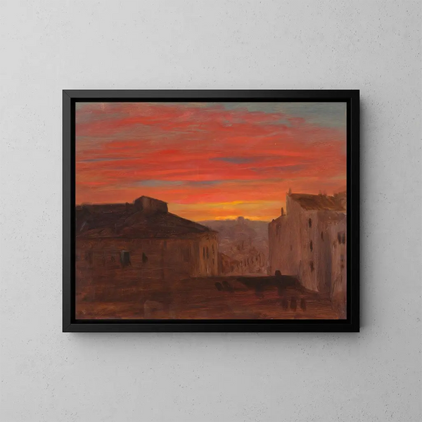 van Zonsondergang daken vanaf de Pincio, Rome - Frederic Edwin Church — ingelijst kunstwerk aan de muur