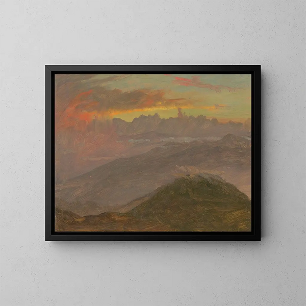 Zonsondergang en bergen - Frederic Edwin Church — ingelijst kunstwerk aan de muur