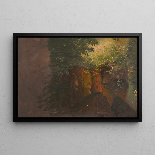 Bosrijke scène met rotsen - Frederic Edwin Church — ingelijst kunstwerk aan de muur