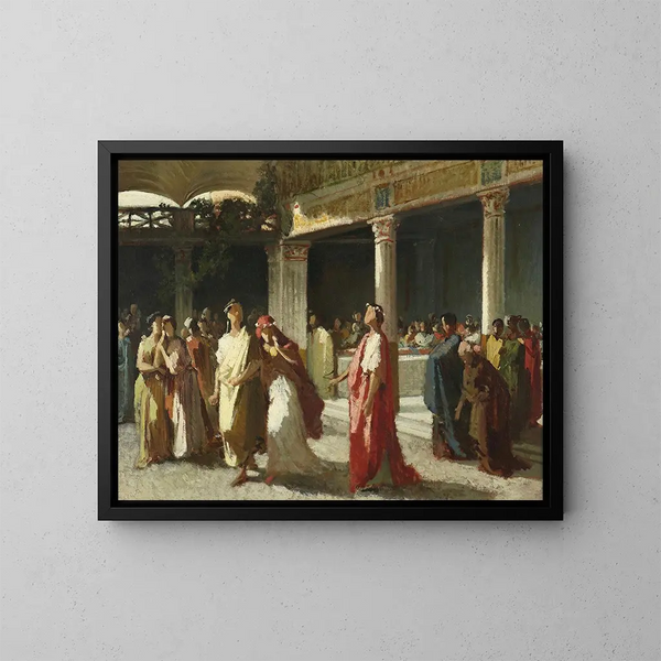 Dramatic scene in a courtyard - Frederic Leighton — framed artwork on a wall