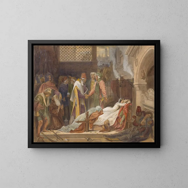 La Réconciliation des Montaigu et des Capulet - Frederic Leighton — ingelijst kunstwerk aan de muur
