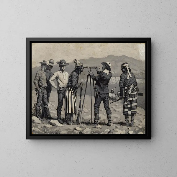 Kijken door de telescoop - Frederic Remington — ingelijst kunstwerk aan de muur