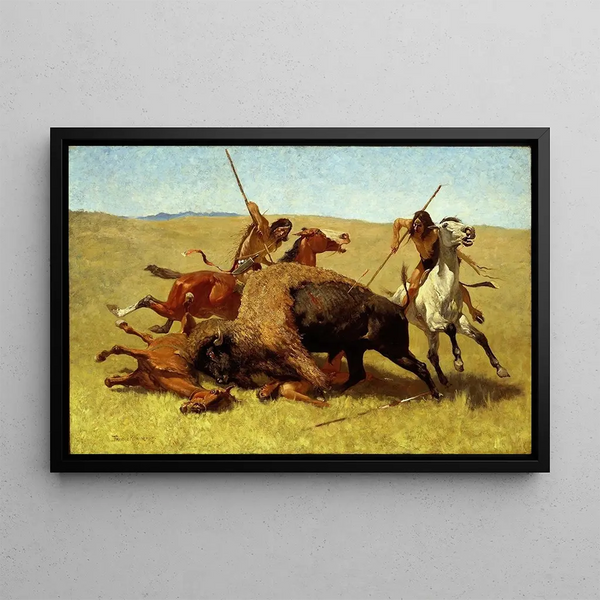 De bizonjacht - Frederic Remington — ingelijst kunstwerk aan de muur