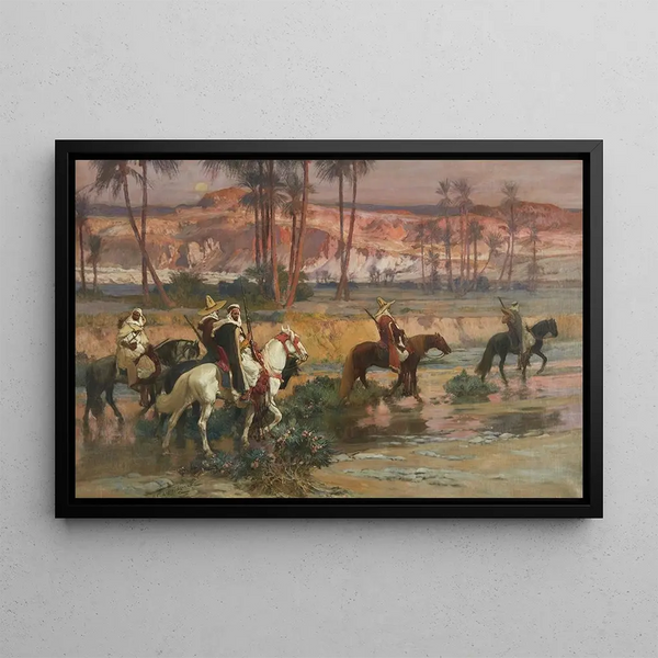 Franchissant le ruisseau, Algerije - Frederick Arthur Bridgman — ingelijst kunstwerk aan de muur