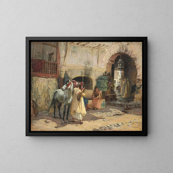 Van onderweg voor een wandeling in Constantine, Algerije - Frederick Arthur Bridgman — ingelijst kunstwerk aan de muur