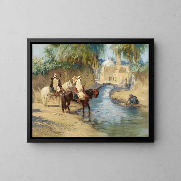 Return from the Hunt - Frederick Arthur Bridgman — framed artwork on a wall