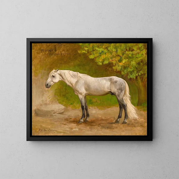 Romeo and a Stallion in a Landscape - Frederick Arthur Bridgman — framed artwork on a wall