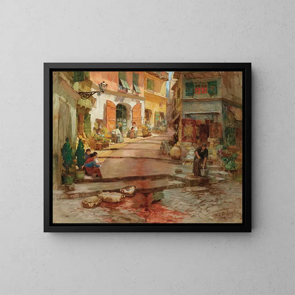Rue Droite dans le vieux Nice - Frederick Arthur Bridgman — framed artwork on a wall
