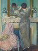 Meisje dat haar kamt Meisje dat haar kapsel regelt - Frederick Carl Frieseke — weergave van het kunstwerk