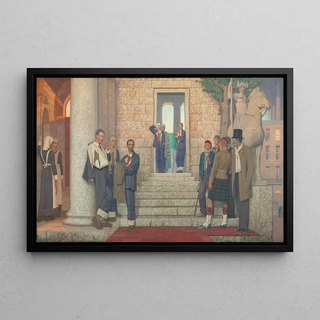 Frederick Cayley Robinson - Wounded and Sick Men Gathered Outside a Hospital.webp
