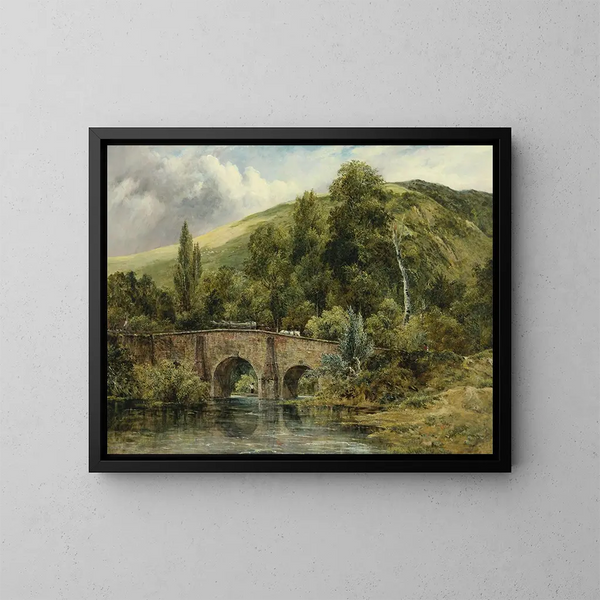 The Fingle Bridge over the River Teign, East Devon - Frederick Waters Watts — framed artwork on a wall