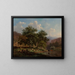 Een zomers landschap met figuren die rusten met hun kudde aan de rand van een rivier waar runderen drinken - Frederik Marinus Kruseman — ingelijst kunstwerk aan de muur