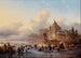 Winter Landscape Painting with Ice Activities near a Castle - Frederik Marinus Kruseman — artwork view