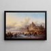 Winter Landscape Painting with Ice Activities near a Castle - Frederik Marinus Kruseman — framed artwork on a wall
