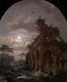 Monk meditating near a ruin in moonlight - Frederik Marinus Kruseman — artwork view