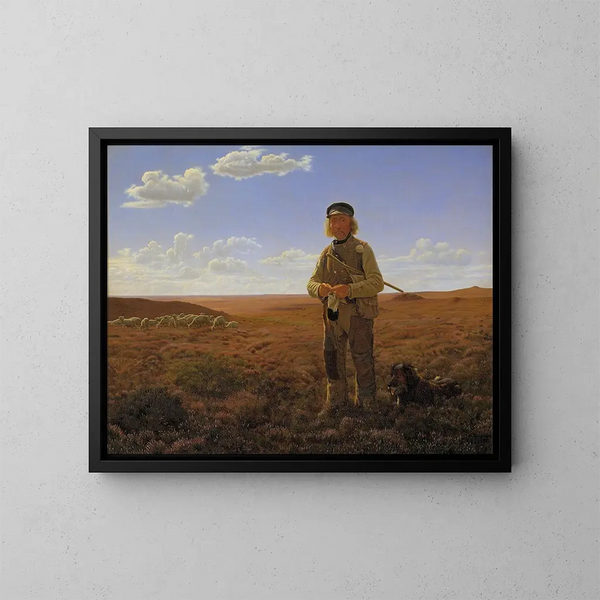 a Jutland shepherd on the moors - Frederik Vermehren — framed artwork on a wall