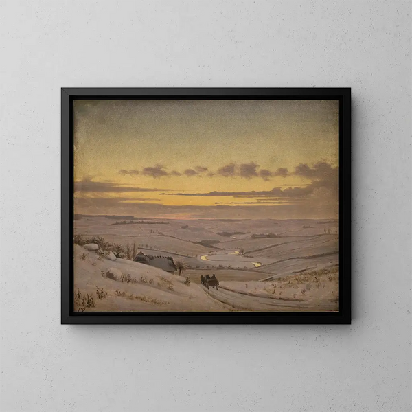 Winter Evening Painting at Susen - Frederik Vermehren — framed artwork on a wall