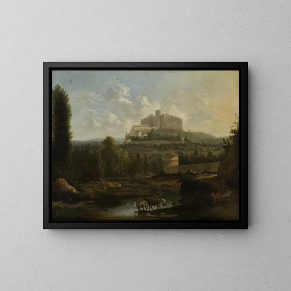 Landscape Painting with the Château de Francheville - Frederik de Moucheron — framed artwork on a wall