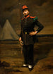 Portrait of a French soldier in uniform near his camp - French School — framed artwork on a wall