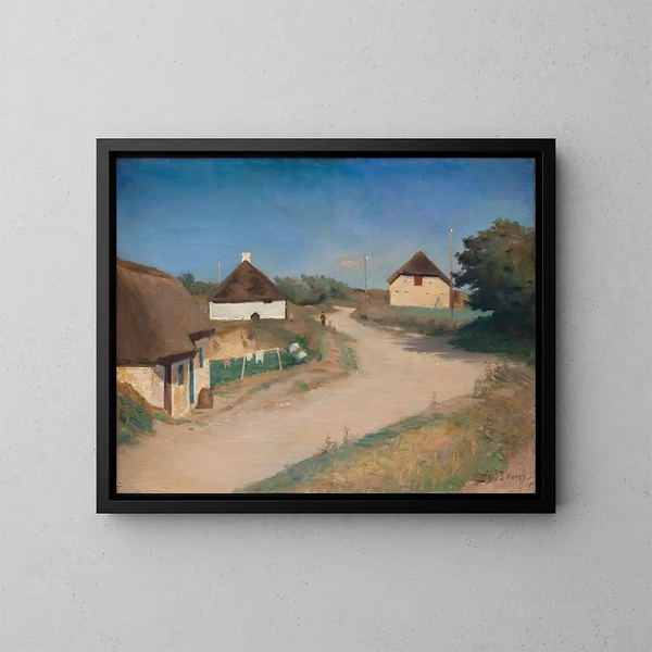 van een huis langs een weg in Mors, Jutland - Fridolin Johansen — ingelijst kunstwerk aan de muur