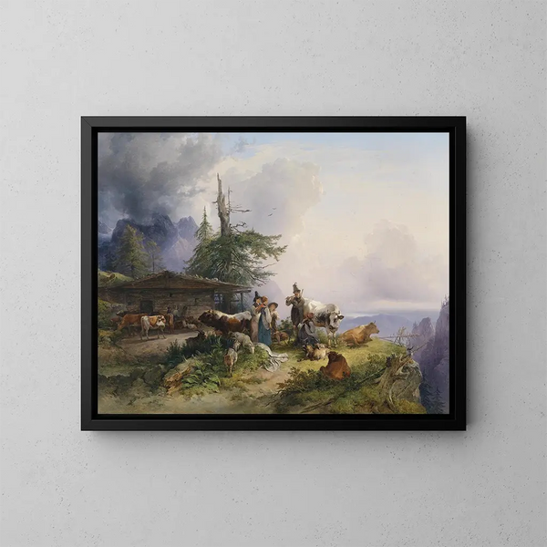 Alpine Economy at Untersberg - Friedrich August Matthias Gauermann — framed artwork on a wall