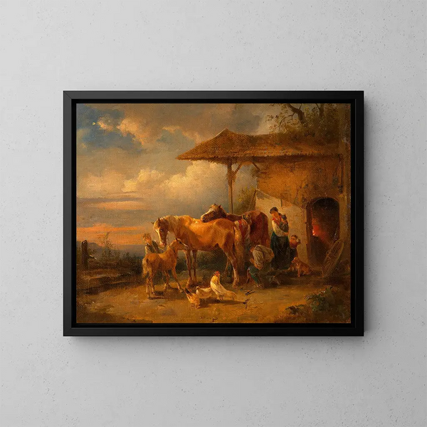 Village Blacksmith Painting - Friedrich August Matthias Gauermann — framed artwork on a wall