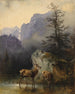 Hert en dier bij de waterput - Friedrich August Matthias Gauermann — weergave van het kunstwerk