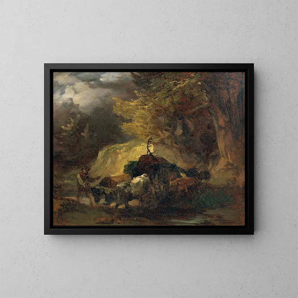 After the Hunt - Friedrich August Matthias Gauermann — framed artwork on a wall
