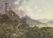 Les Ruines de Gleiberg et Vetzberg près de Gießen, à gauche les deux ruines de châteaux sur les montagnes, à droite une large vallée au premier plan, excursionnistes et bergers - Friedrich Christian Reinermann — weergave van het kunstwerk