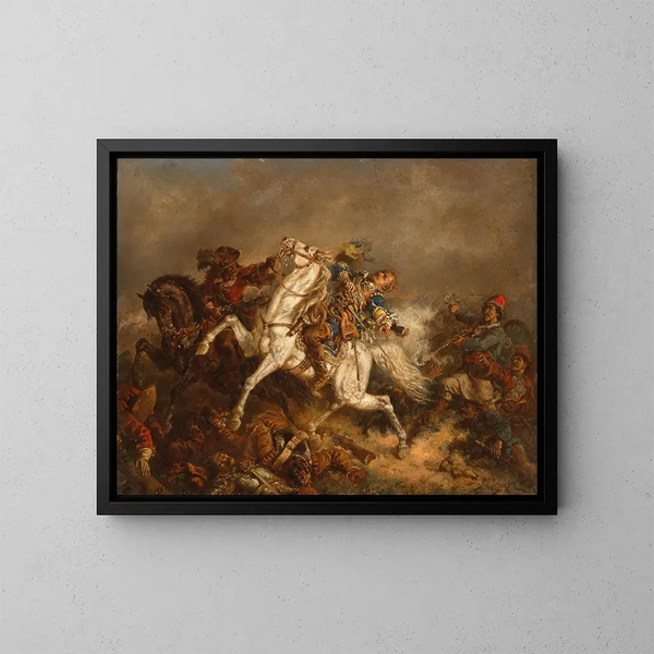 De koning Gustaf II Adolf van Zweden bij de Slag bij Lützen - Friedrich Kaiser — ingelijst kunstwerk aan de muur