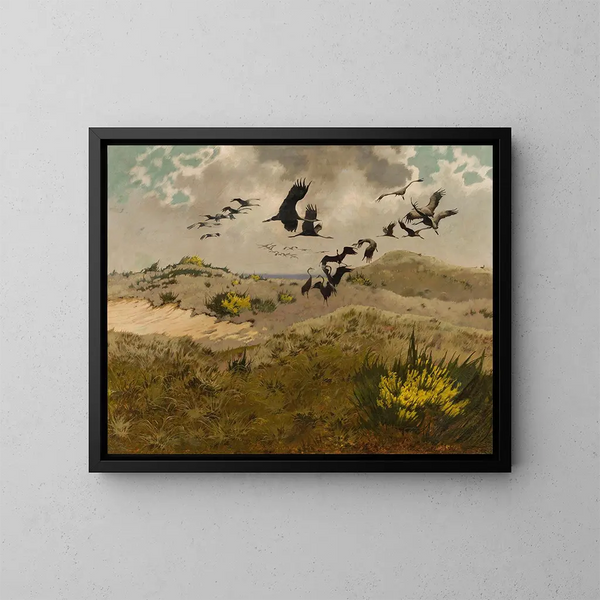 Aankomst van de reigers - Friedrich Lissmann — ingelijst kunstwerk aan de muur