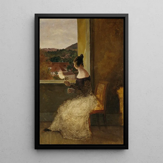 Friedrich Loos - Dame am Fenster mit Spinnrocken.webp