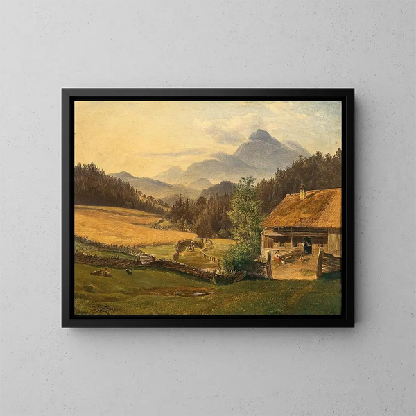 Summer Mountain Landscape Painting - Friedrich Loos — framed artwork on a wall