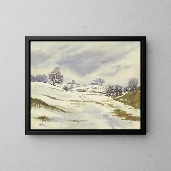 Winter Landscape Painting - Friedrich Mook — framed artwork on a wall