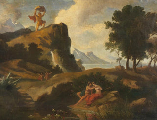 Friedrich Preller The Younger - The jealous Cyclops Polyphemus kills Akis the lover of the Nereid Galateia with a boulder.webp