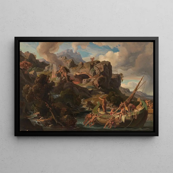 Departure of the Cyclopes' Lands - Friedrich Preller the Elder — framed artwork on a wall