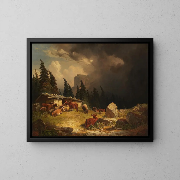 Storm in the Mountains - Friedrich Voltz — framed artwork on a wall