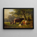 Landscape pasture painting with young shepherd - Friedrich Voltz — framed artwork on a wall