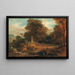 Een uitgestrekt geïdealiseerd landschap met antieke figuren rondom een dubbele standbeeld van Mars en Venus, tempelarchitectuur op de achtergrond - Friedrich von Amerling — ingelijst kunstwerk aan de muur
