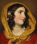 Portret van een meisje met een rood lint en een gele sjaal - Friedrich von Amerling — weergave van het kunstwerk