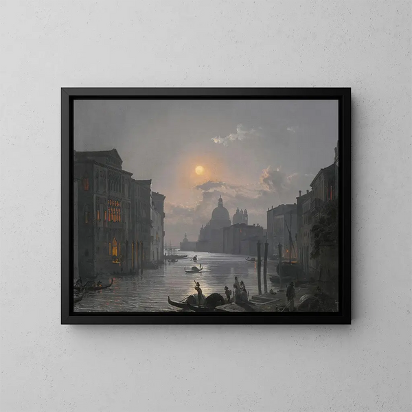 Venice painting, view of the Grand Canal with the Palazzo Cavalli-Franchetti and Santa Maria della Salute - Friedrich von Nerly — framed artwork on a wall