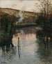 Zonsondergang over de Arques bij Piquigny - Frits Thaulow — weergave van het kunstwerk