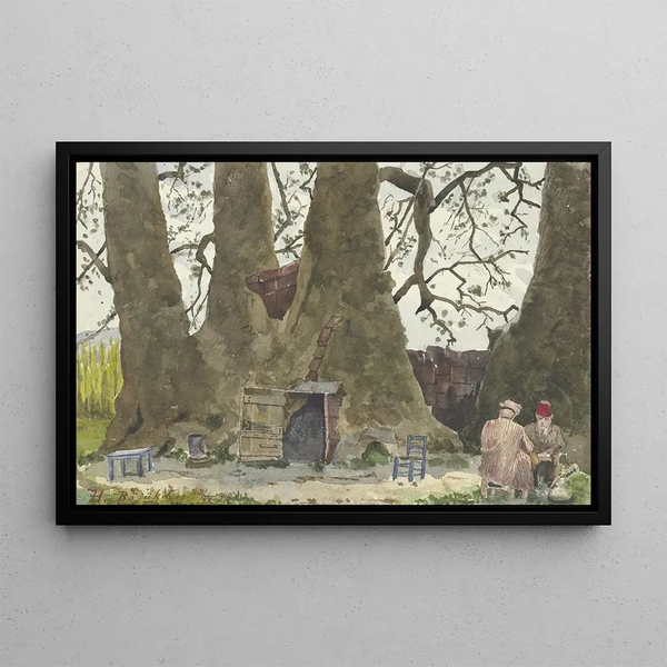 Fritz Hauck - Zwei Araber vor einem Riesenbaum der als Wohnung genutzt wird.webp