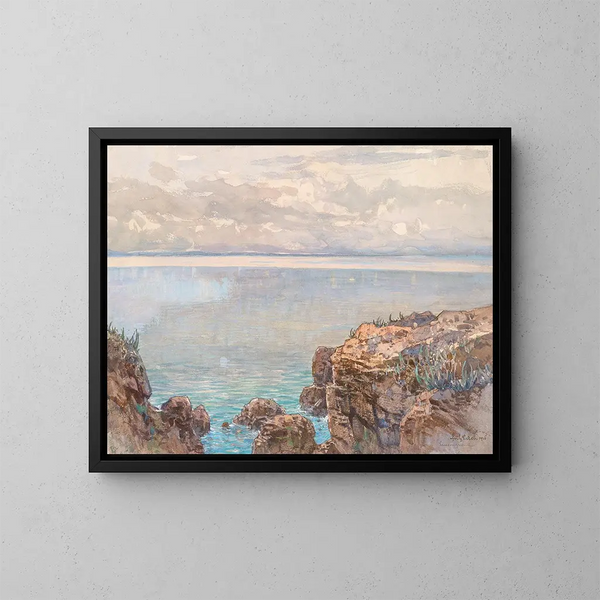 Côte rocheuse et mer calme - Fritz Lach — framed artwork on a wall