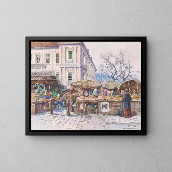 Market of Naschmarkt in Vienna - Fritz Lach — framed artwork on a wall