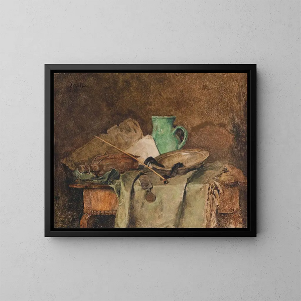 Nature morte avec cruche et pipe - Fritz Rojka — framed artwork on a wall