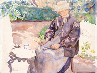 Fritz Syberg - Kunstnerens kone malerinden Anna Syberg i smedens have.webp